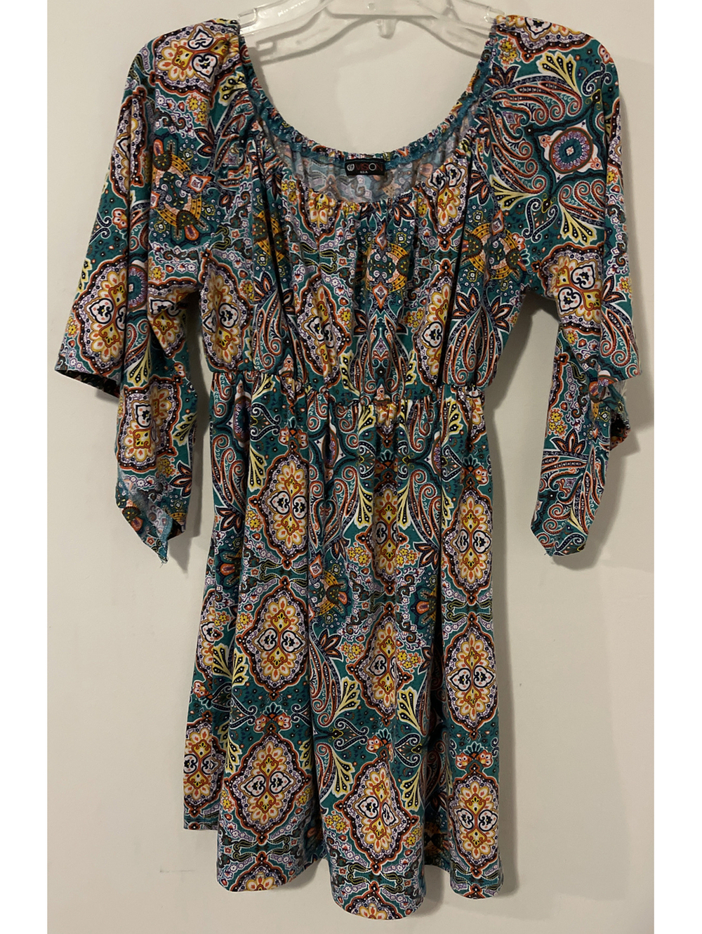Vision Womens Medium Green Paisley Print Short Style Flowy Mini Dress! A368